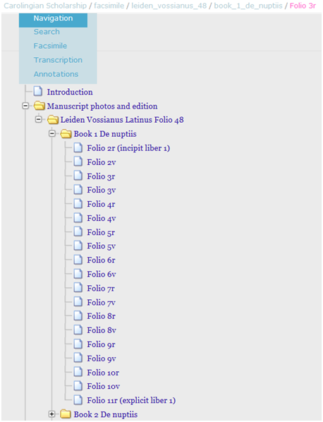 Navigations-Panel: Index des Editionstextes.