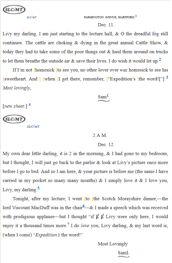 Part of the MTPO transcription of ‘SLC to OLC, 11 and 12 Dec 1873’.