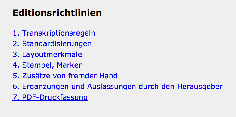 Abschnitte der Editionsrichtlinien.