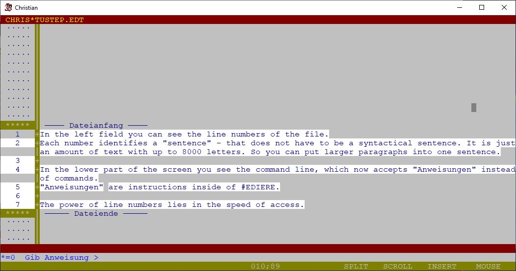 The TUSTEP editor.