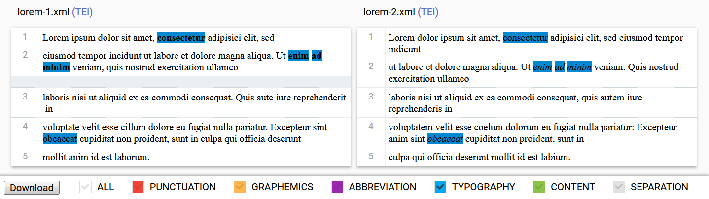 Variance Viewer, collation of typographic features (other deactivated).