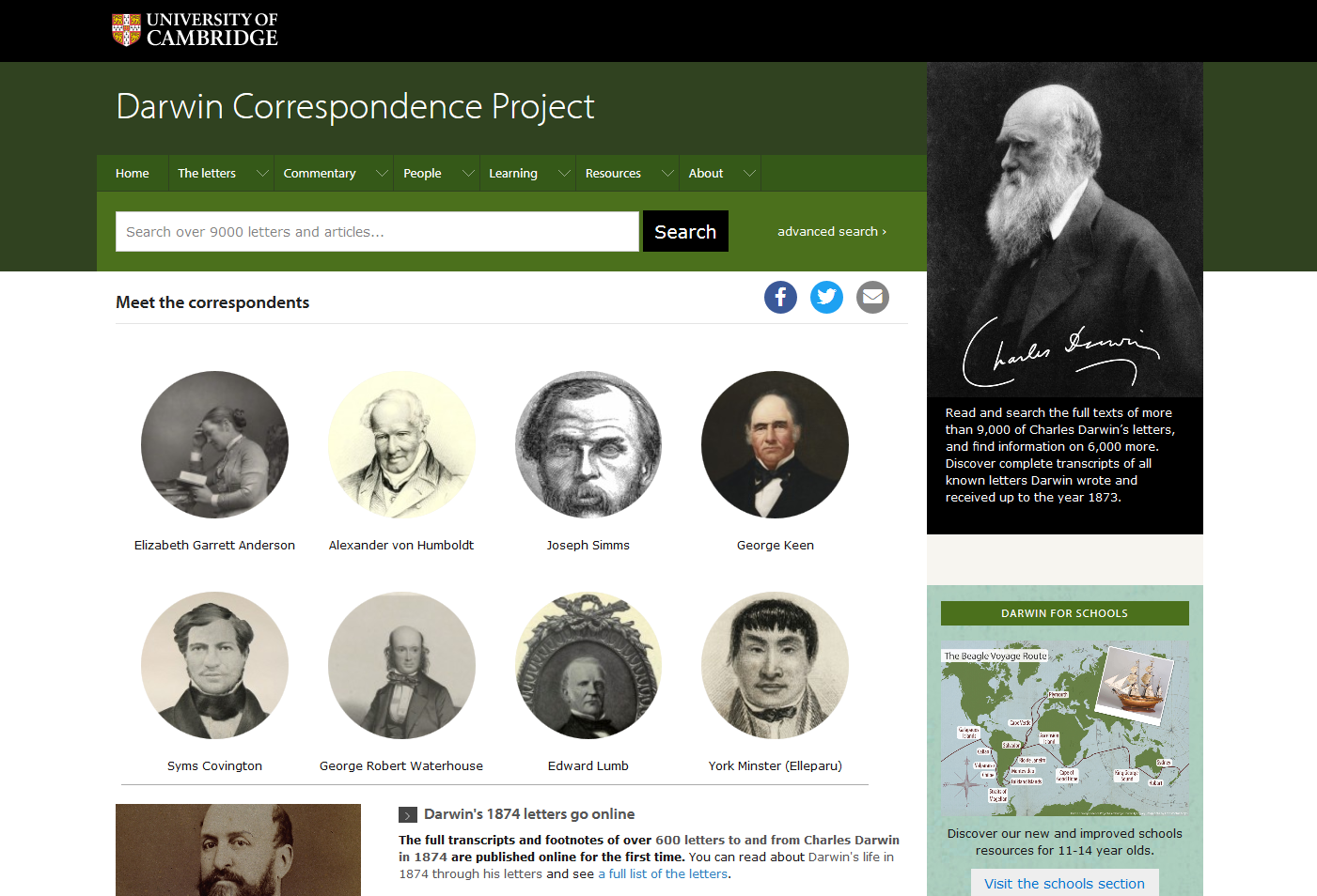 Tabs and category ‘Meet the correspondents’ on homepage.