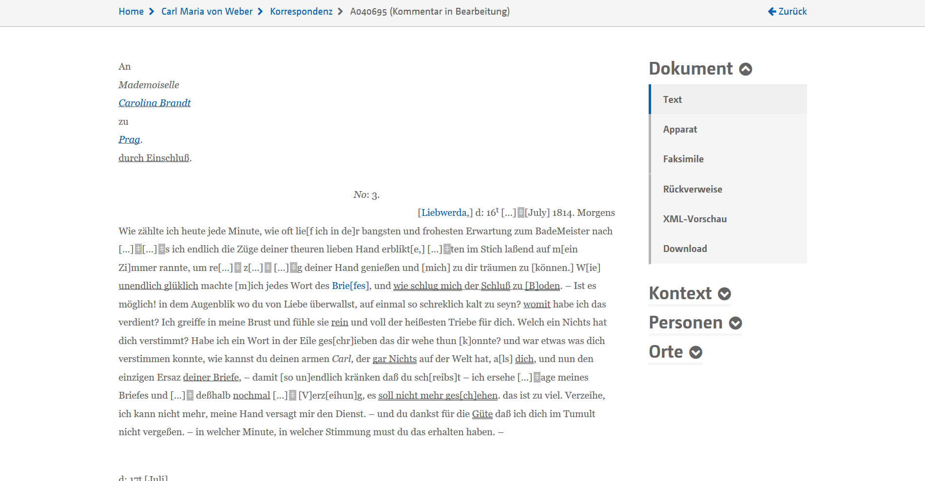 Die Leseansicht – hier ein Beispiel mit relativ vielen unlesbaren Zeichenketten.