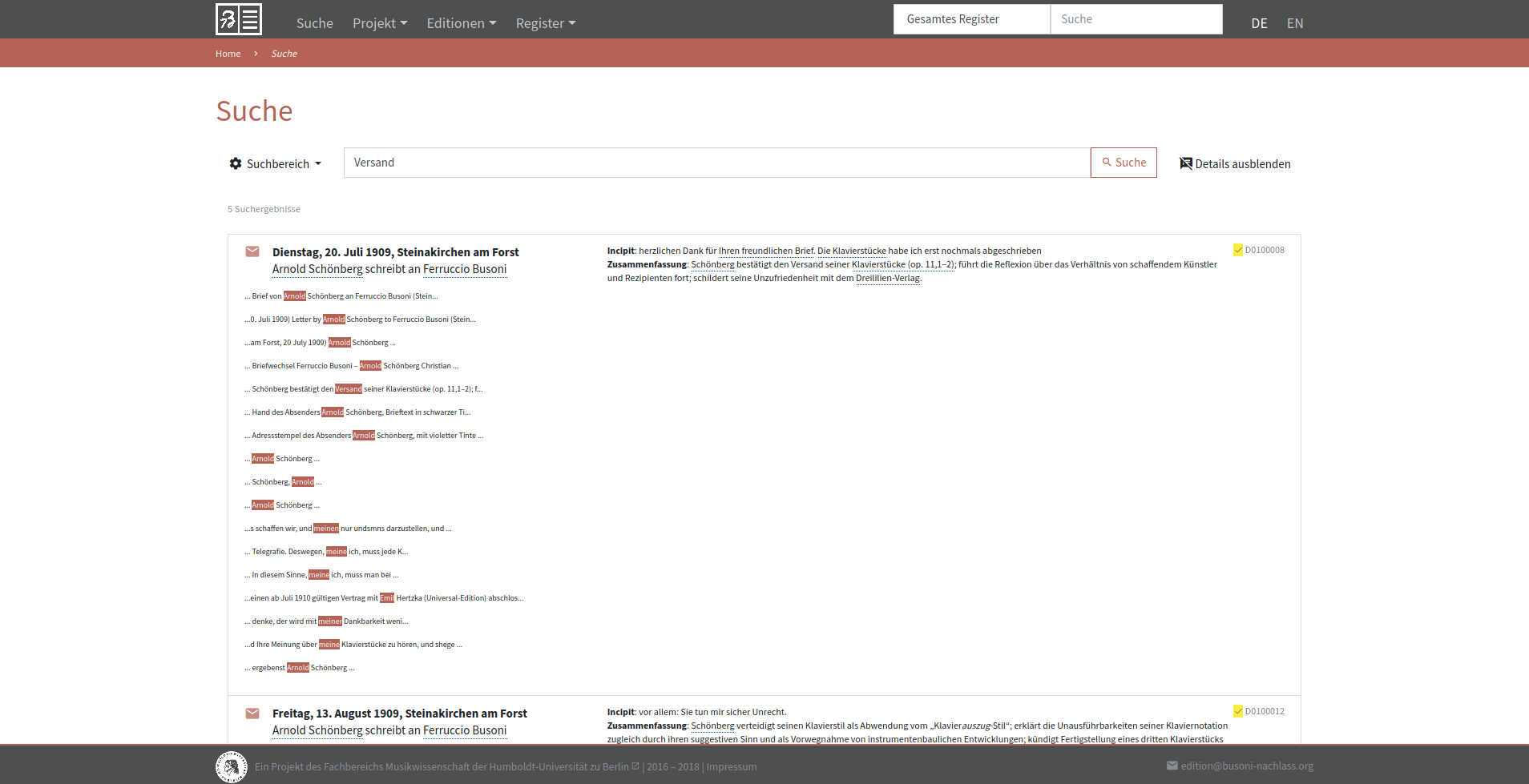 The search results page with details (including KWIC) toggled on.
