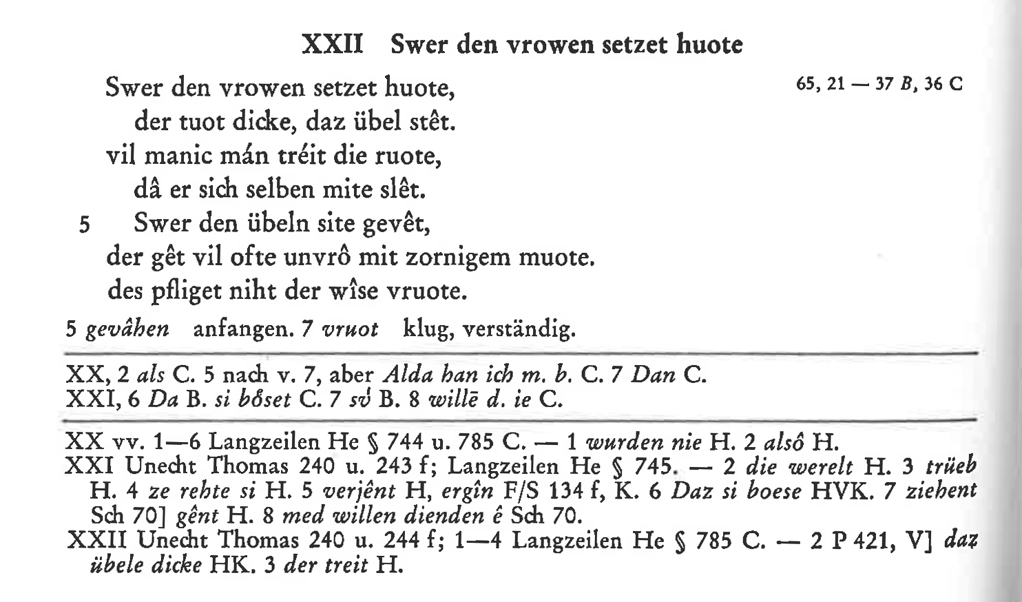 Text presentation in Des Minnesangs Frühling (Heinrich von Veldeke, p. 134).