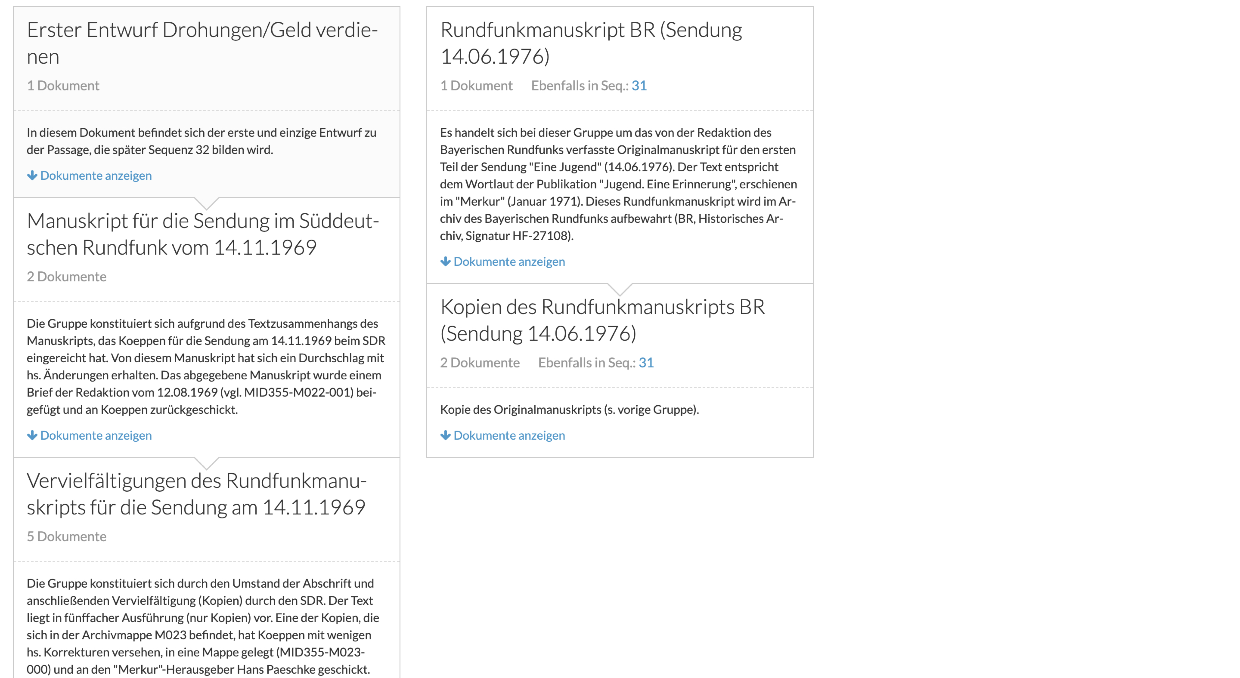 Textgenese der 32. Sequenz.
