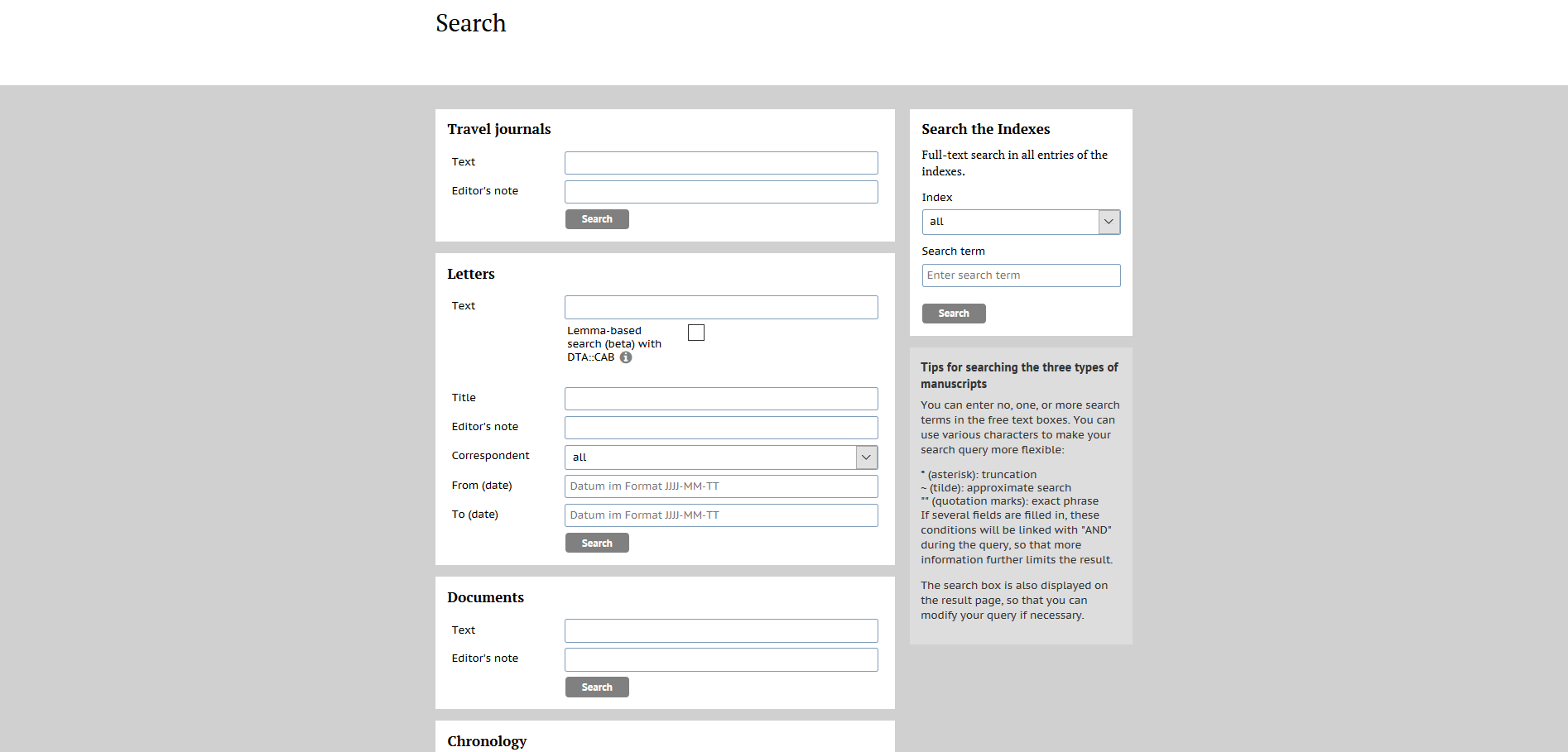 The edition’s search engine is easy to handle despite its complexity.