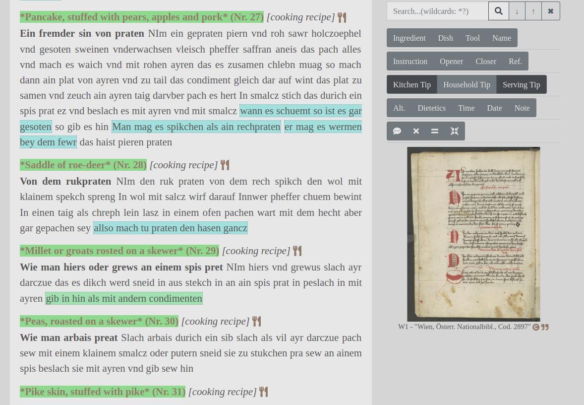 Recipes view: semantic annotation.