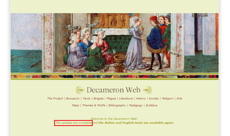 Home page of the website with the indication of the last updates.