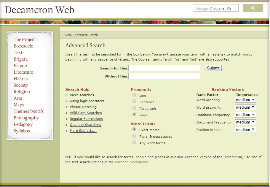 Webpage of the ‘Advanced Search’ section.