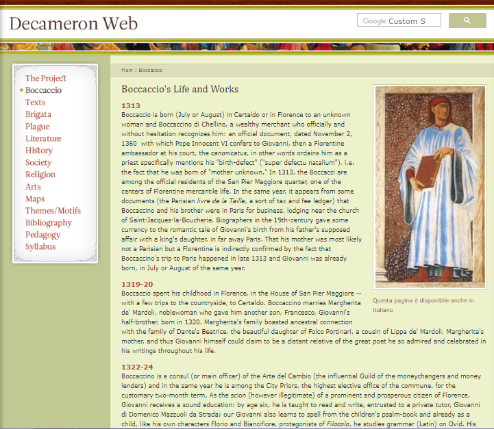 Webpage of the section ‘Boccaccio’.