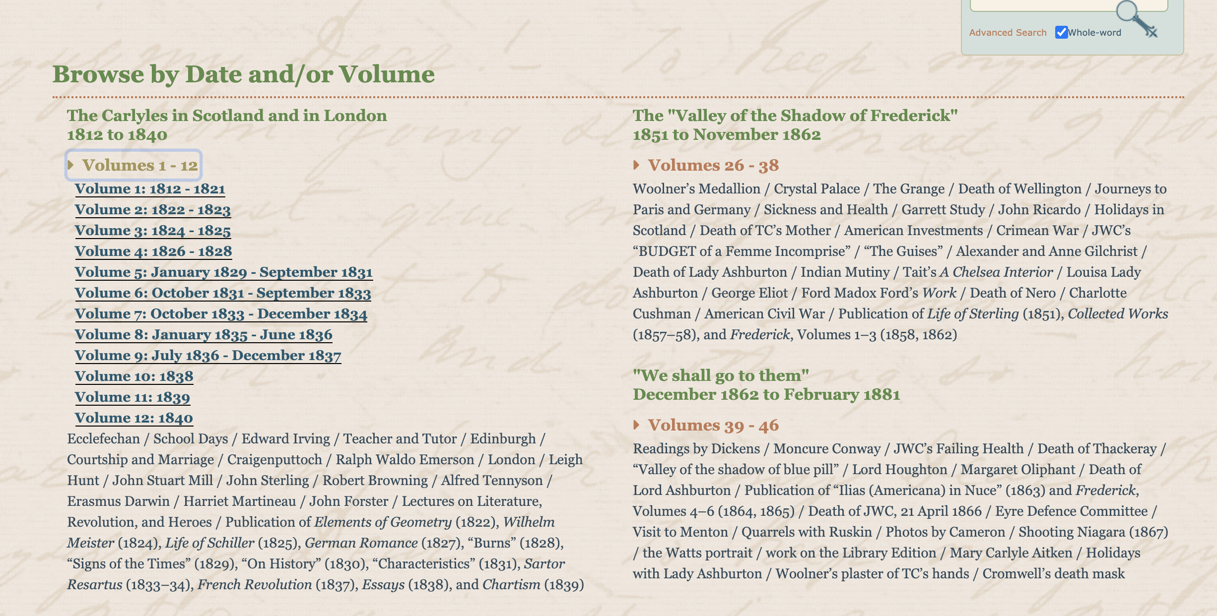 Browse by volume view in CLO.