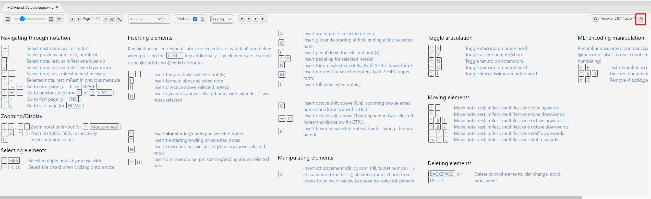 Overview of the keyboard shortcuts.