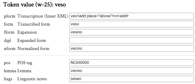 HTML form for token editing.
