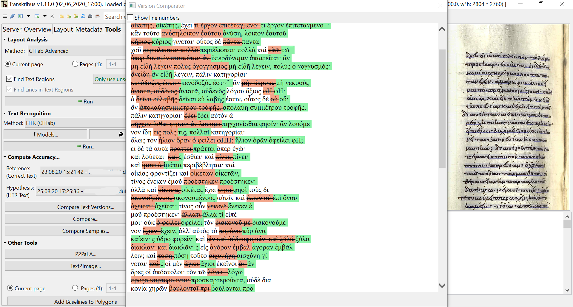 Text comparison of ground truth and HTR prediction’s errors.