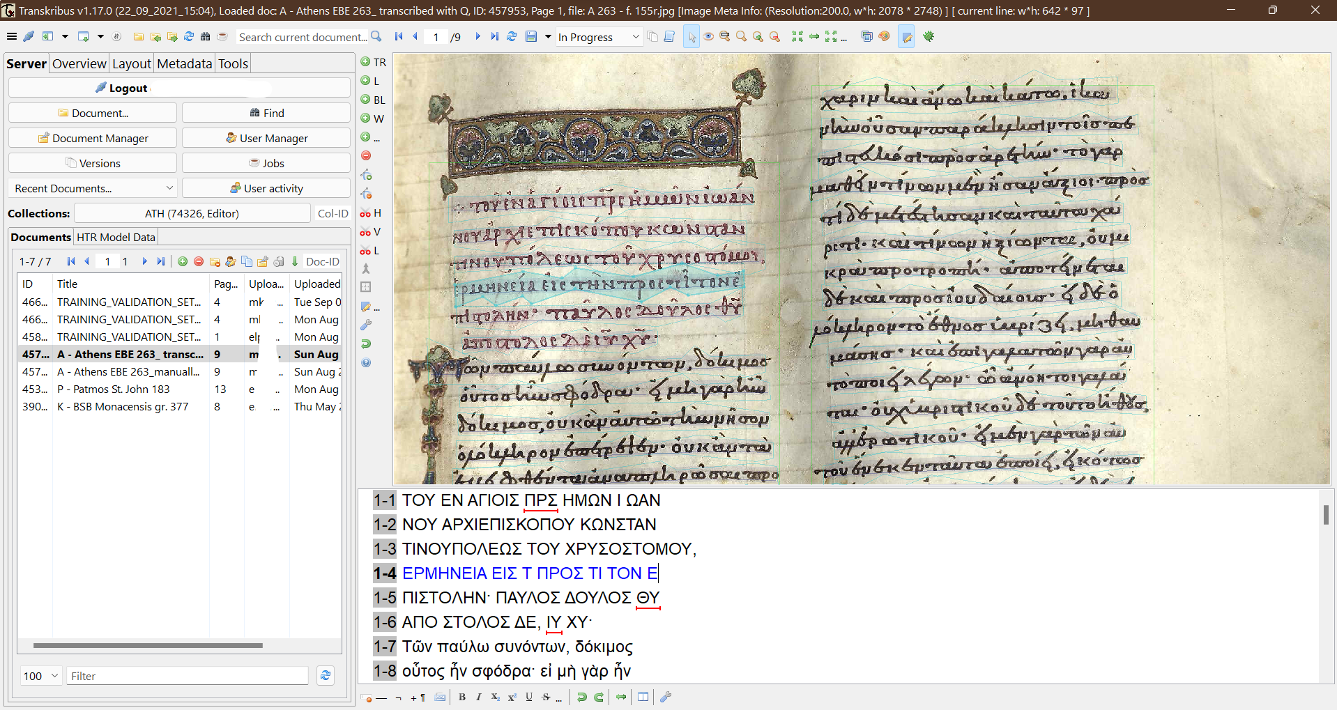 Transkribus’ GUI on a Windows OS.
