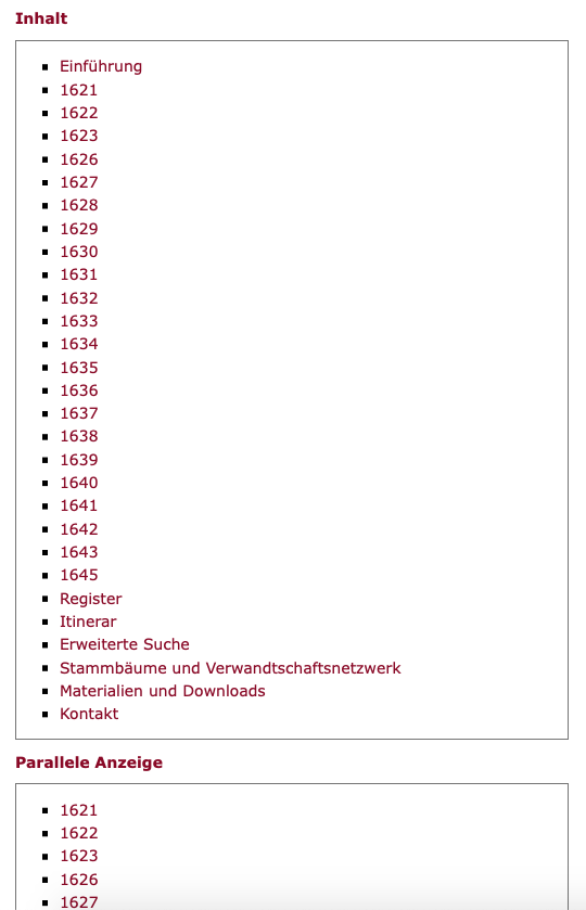 Doppelte Navigationsstruktur zum Tagebuch.