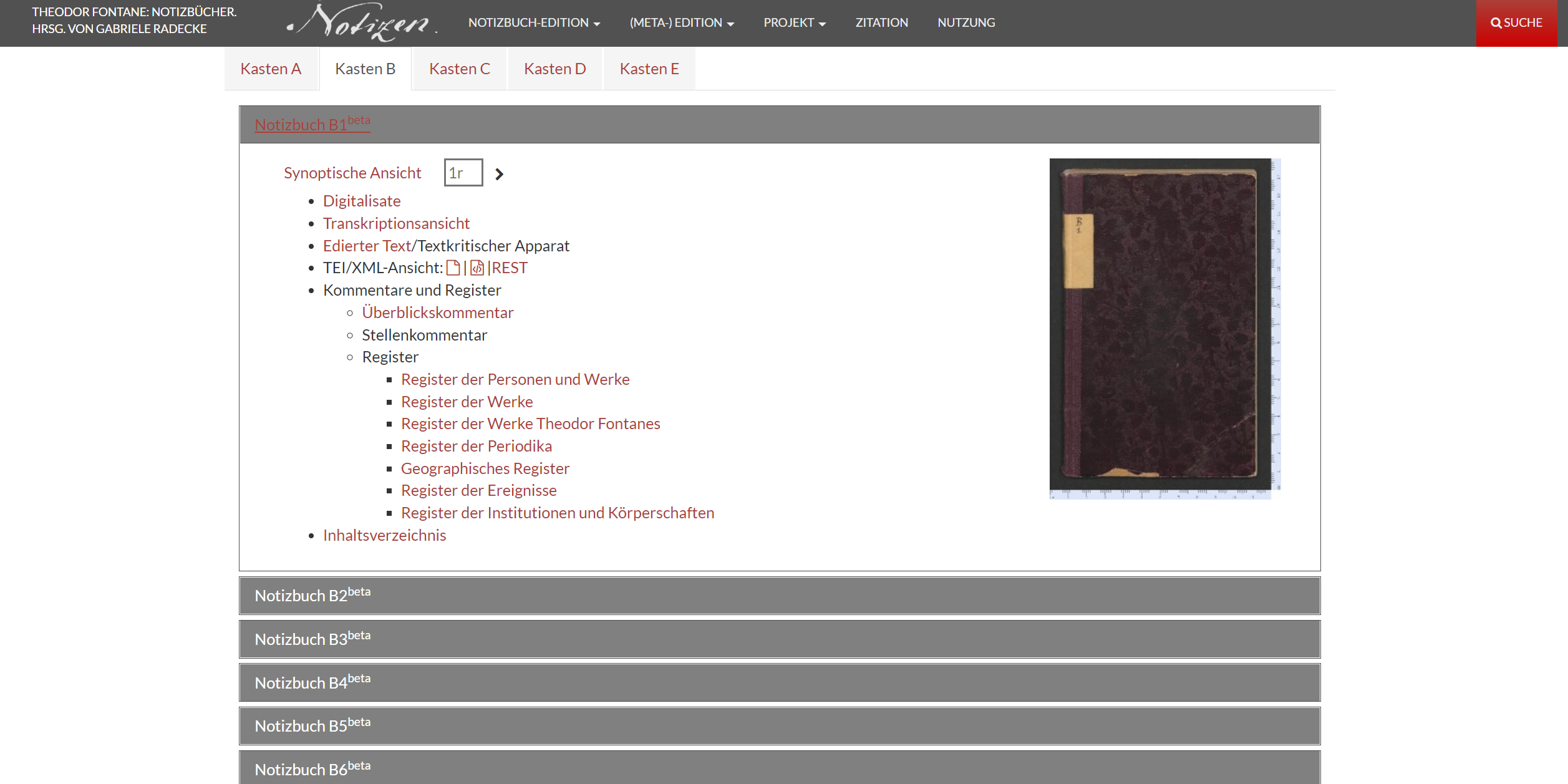 Notebook overview page.