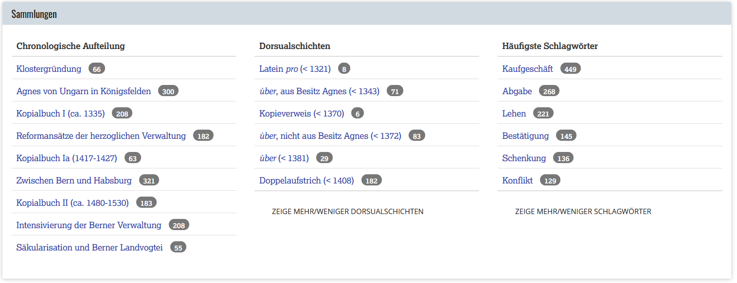 Collection view in the footer of the homepage, which gives an overview of the entire collection.