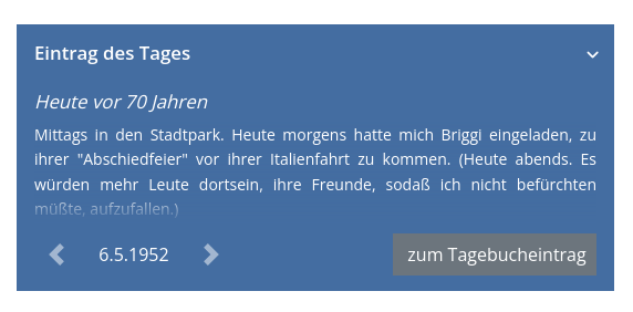 Eintrag des Tages auf der Startseite.