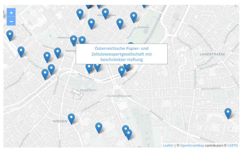 Karte mit vermerkten Institutionen und Organisationen im Institutionsregister.