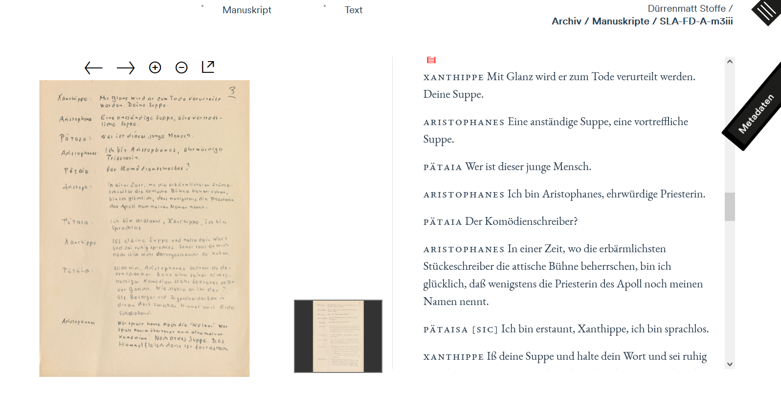 Transkription und Faksimile in paralleler Ansicht.