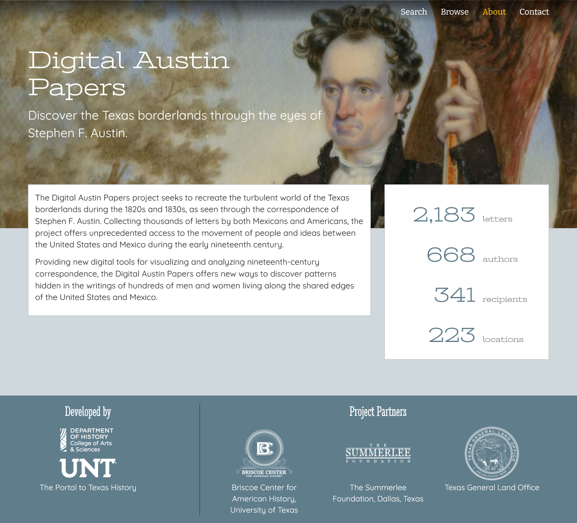Homepage of Digital Austin Papers.