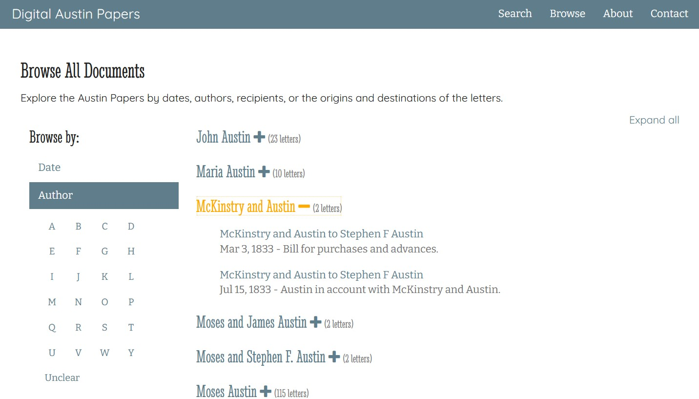 Browsing page set to authors.