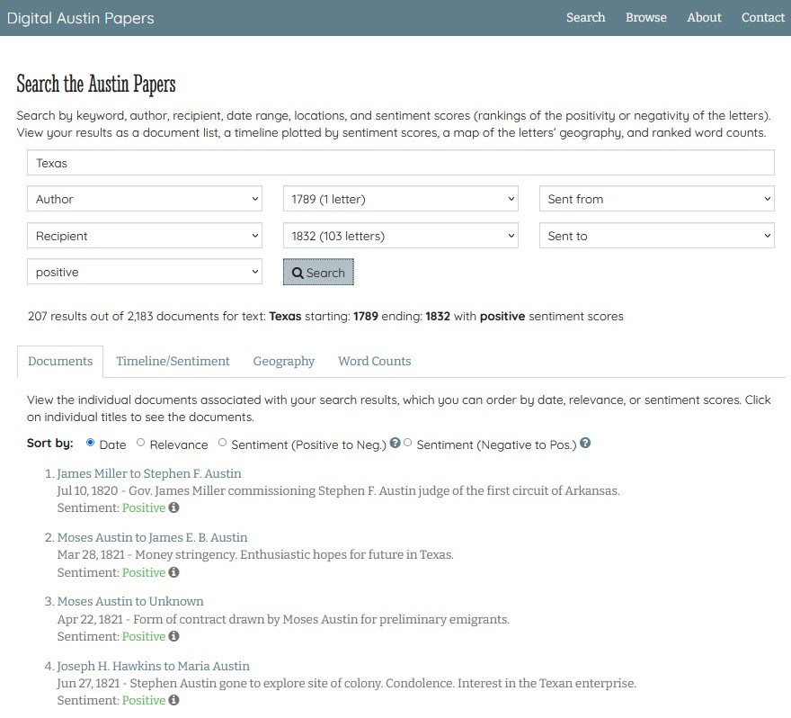 Search options and results list.