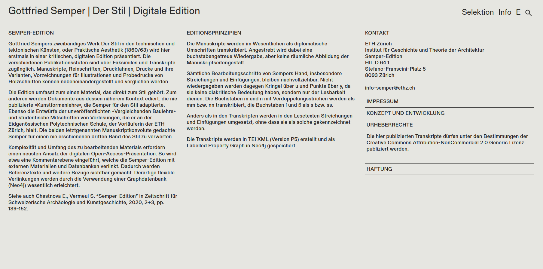 Info-Seite der Semper-Edition.