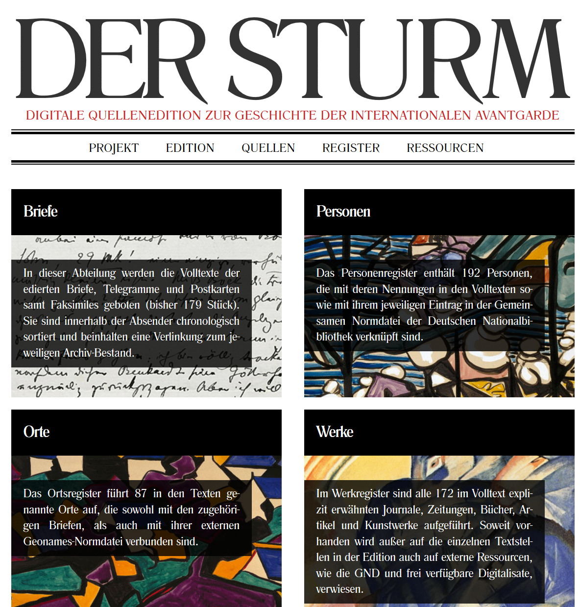 Startseite Der Sturm – Digitale Quellenedition zur Geschichte der internationalen Avantgarde.