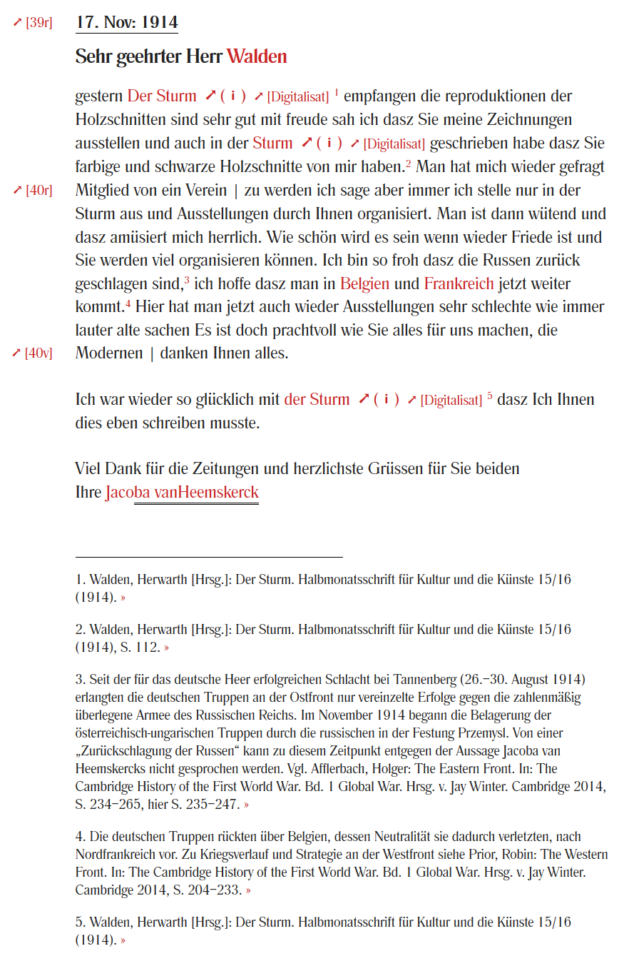 Darstellung der Kommentare im Text und in den Fußnoten.