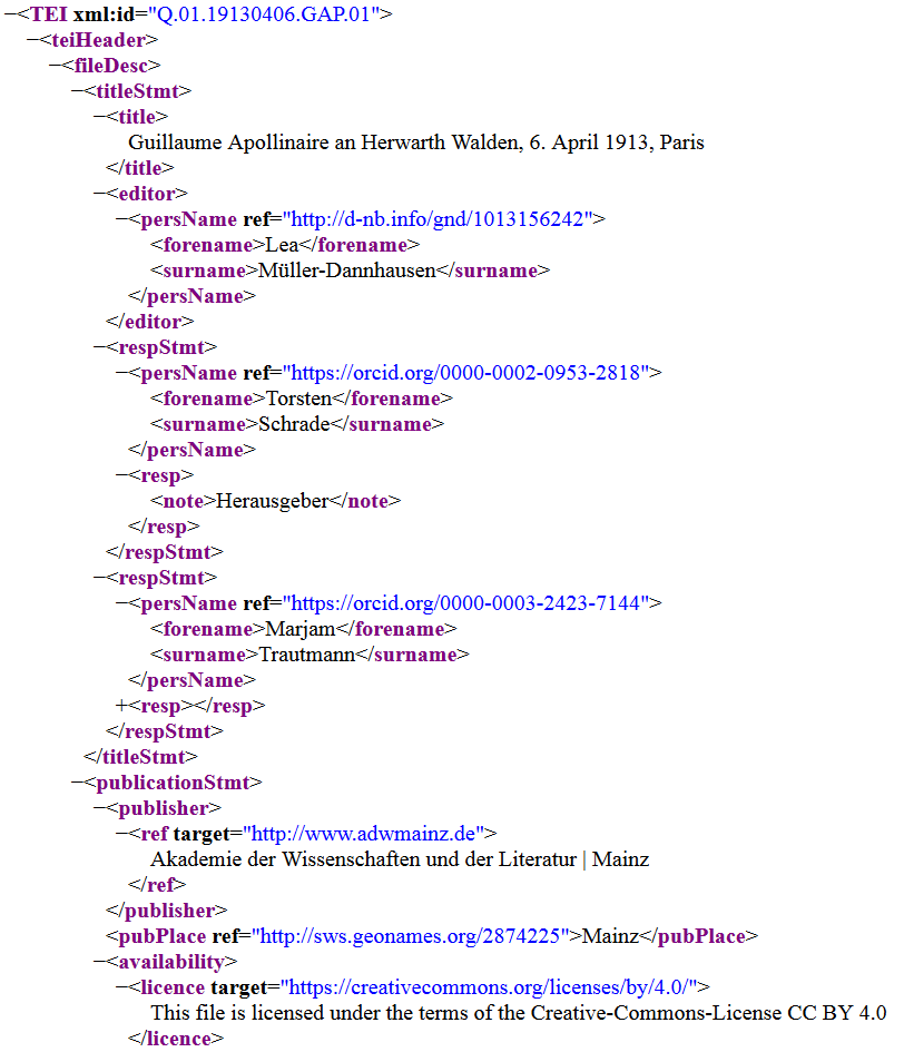 Auszug aus einer TEI-codierten XML-Datei.
