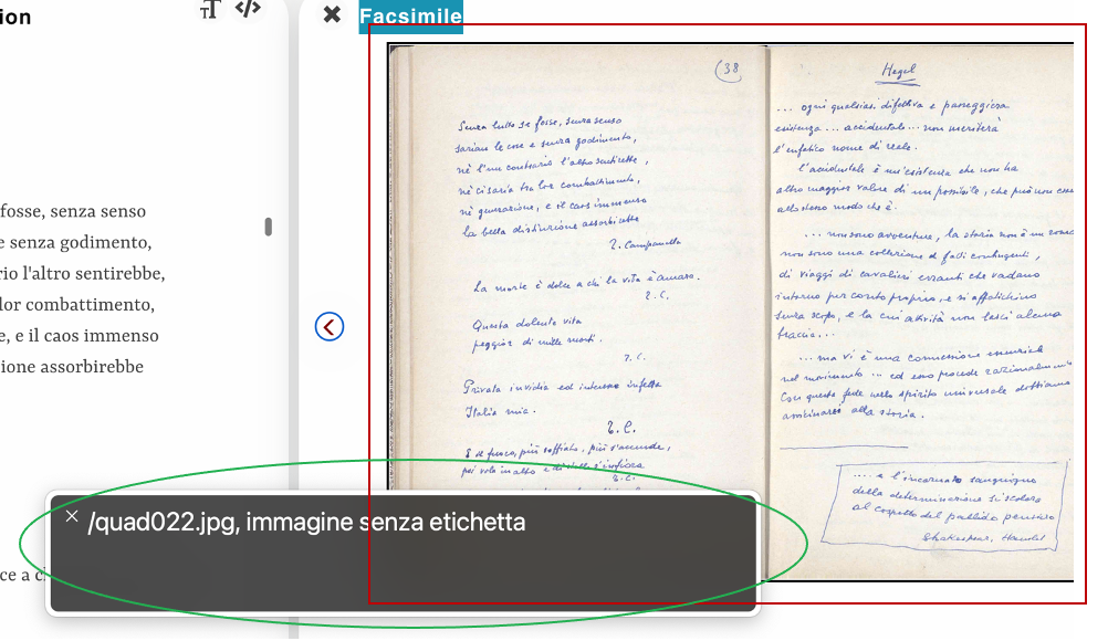 Reading of the facsimile images’ box (in the red rectangle) by VoiceOver; screenshot.