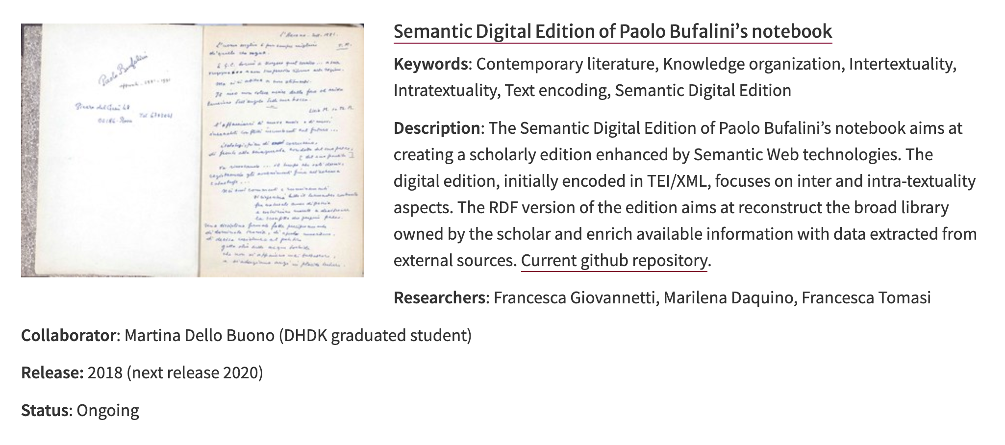PBN’s description in “DH.arc projects” page; screenshot.