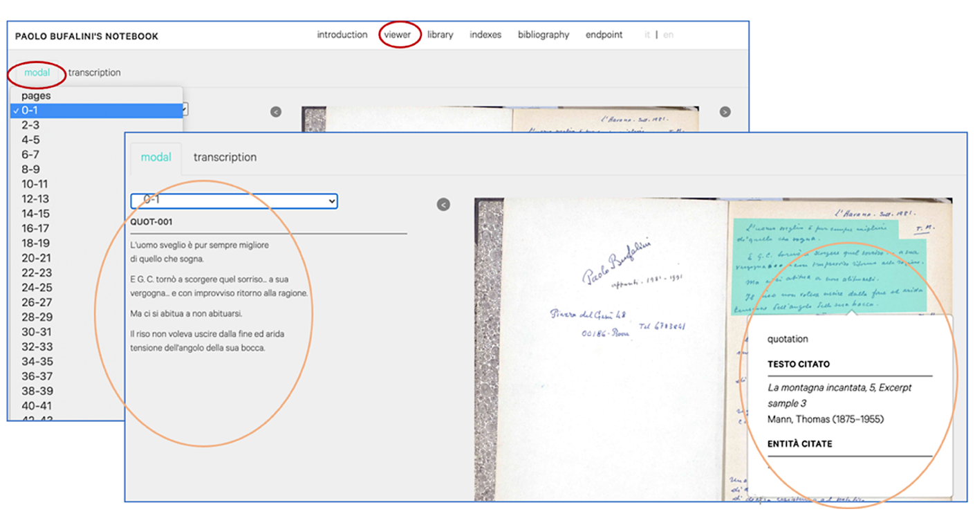 Facsimile images and annotation of previous edition; screenshot.