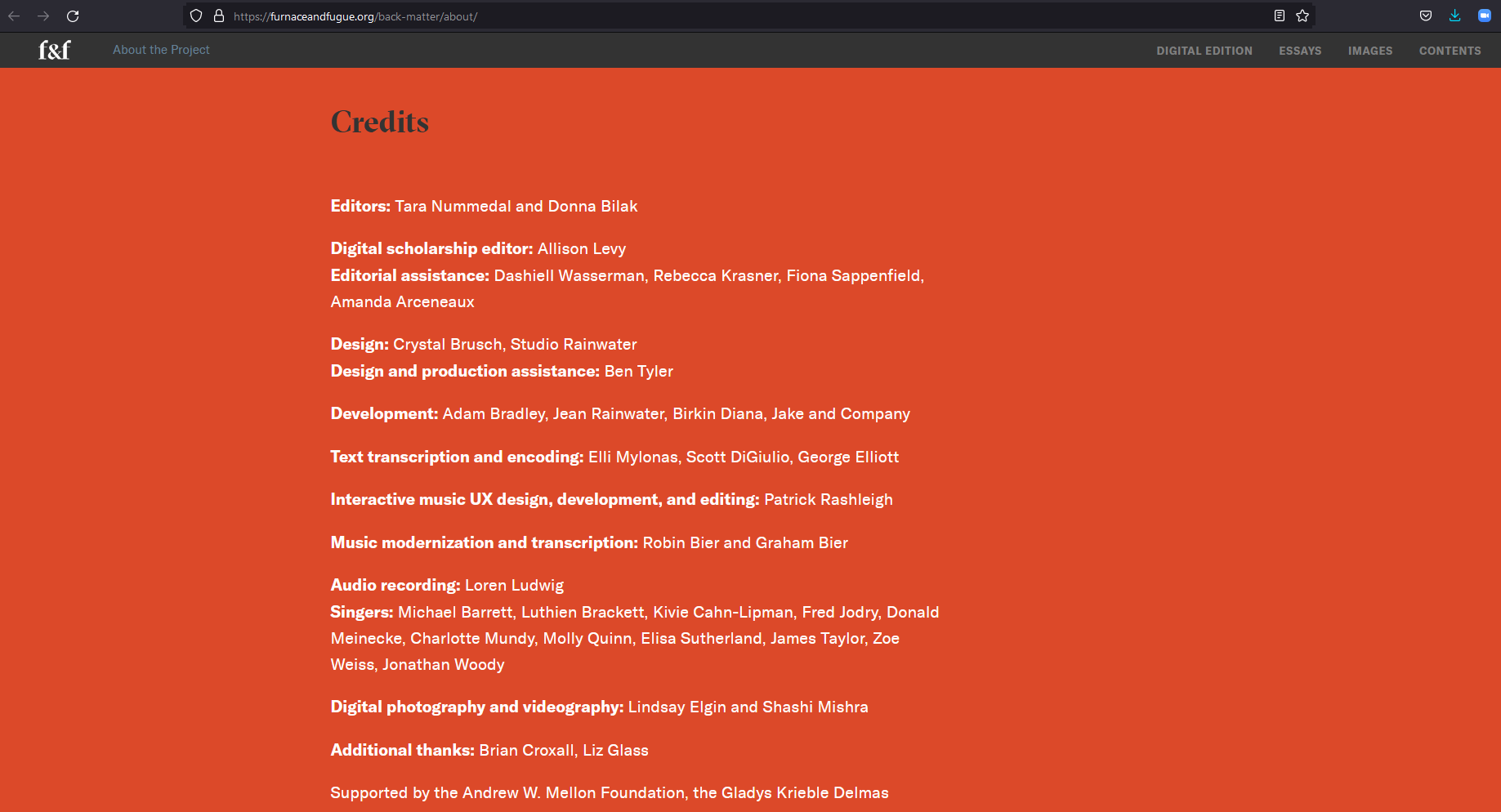 About the project page (Credits).