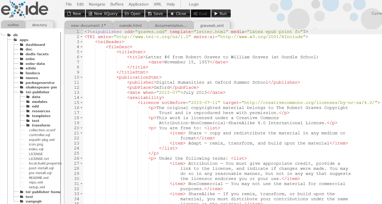 eXideals XML-Editor von eXist-db für das Editieren von Daten.