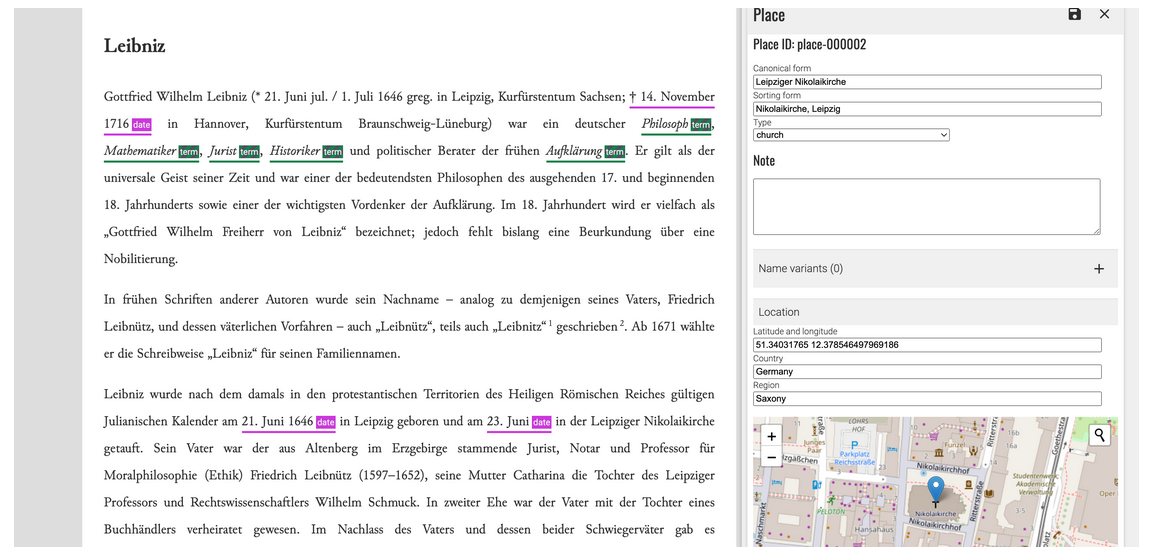 Annotationseditor in Version 9.0.0 des TEI Publisher. Screenshot aus der TEI Publisher-Dokumentation.