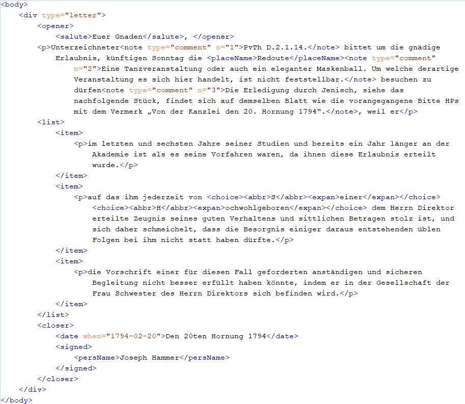 XML/TEI encoding of a letter from Hammer-Purgstall to Jenisch generated by ChatGPT (GPT-4o).