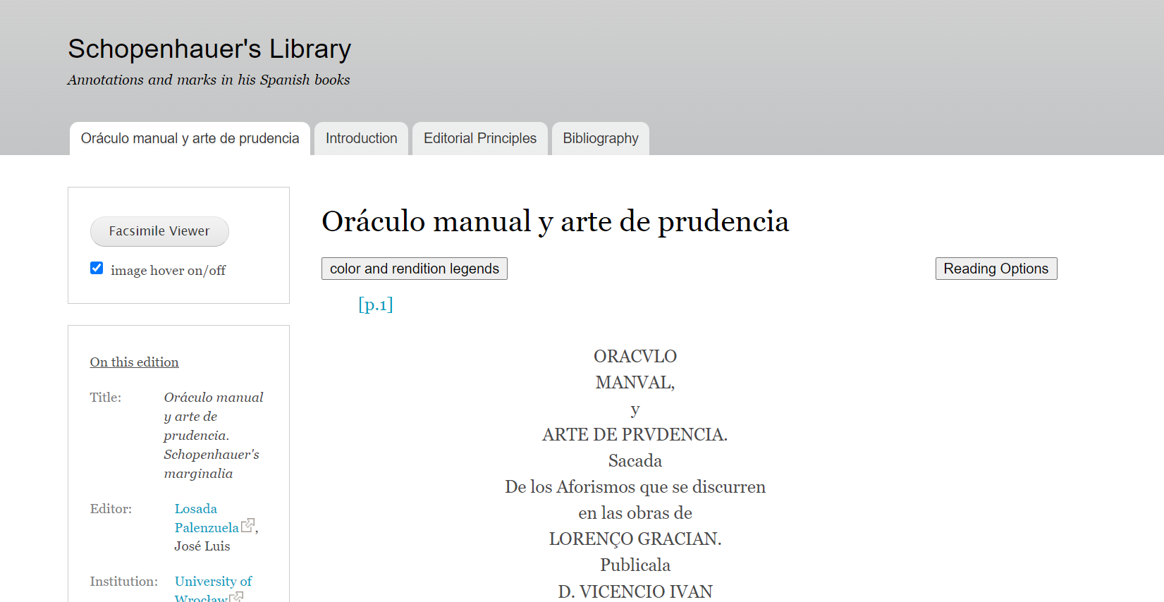 Schopenhauer’s Library: the home page of the edition.