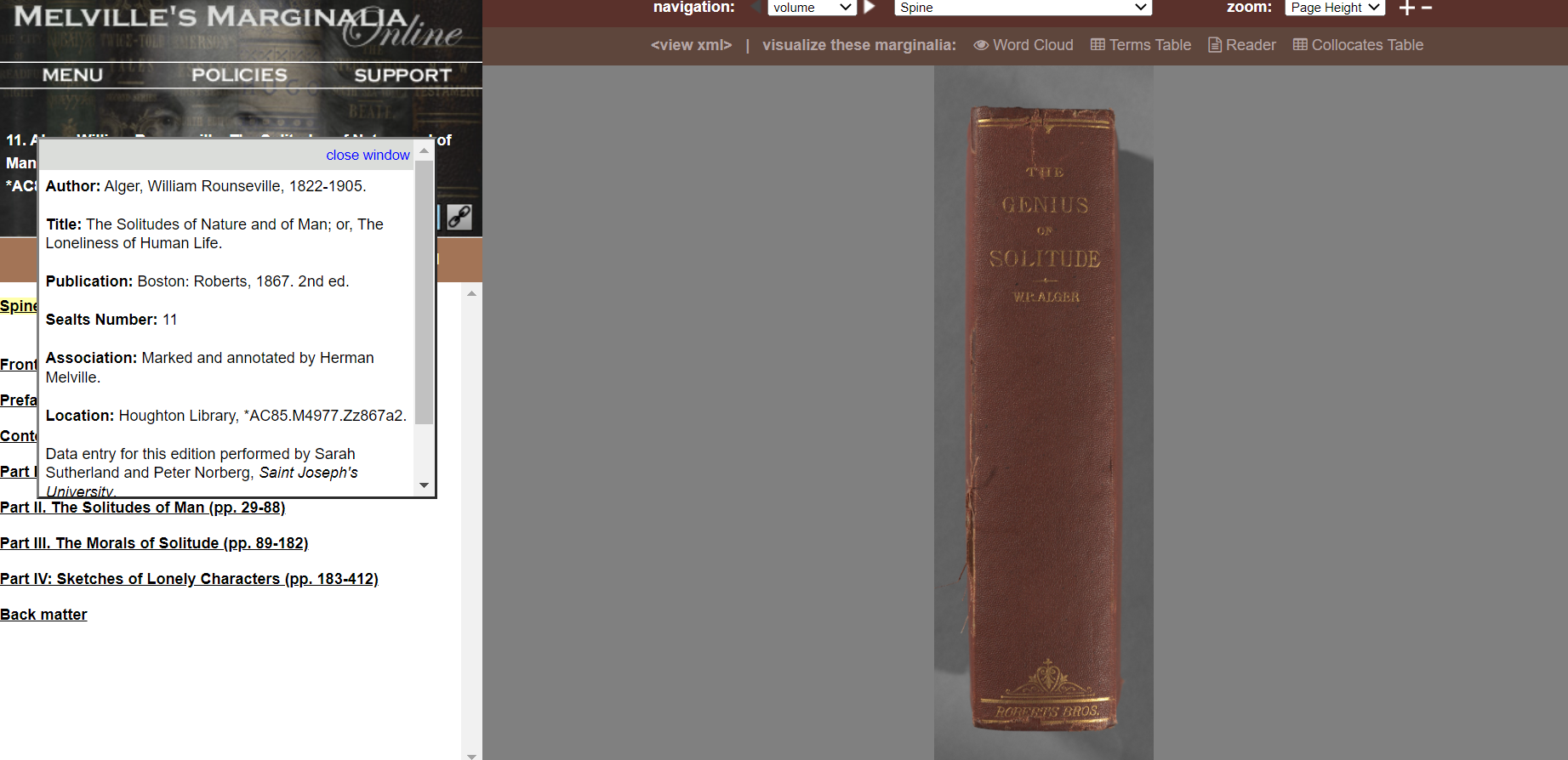 An example of the facsimile representation of a book from Melville’s Library.