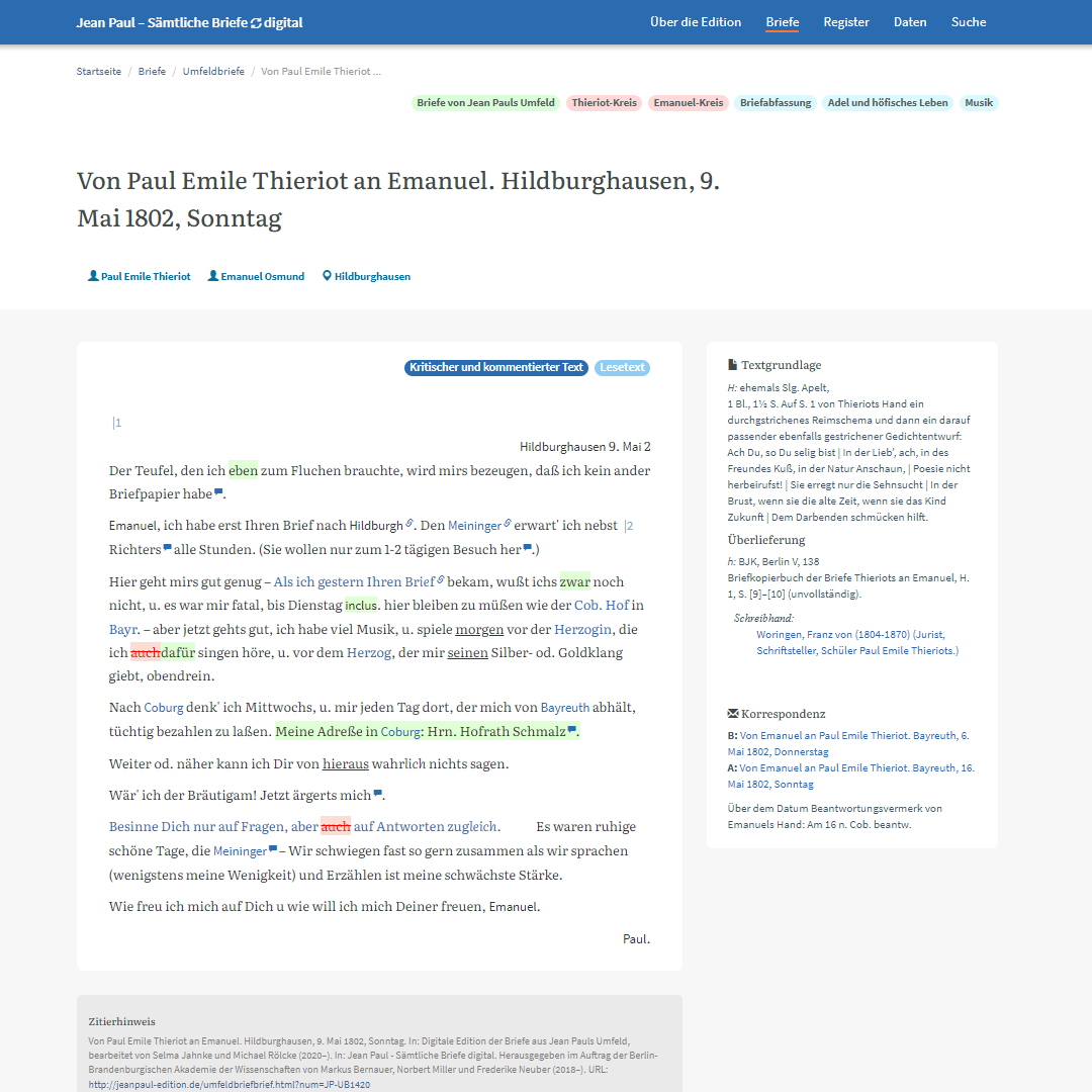 Ansicht eines ‚Umfeld-Briefes‘ (im kritischen und kommentierten Text).