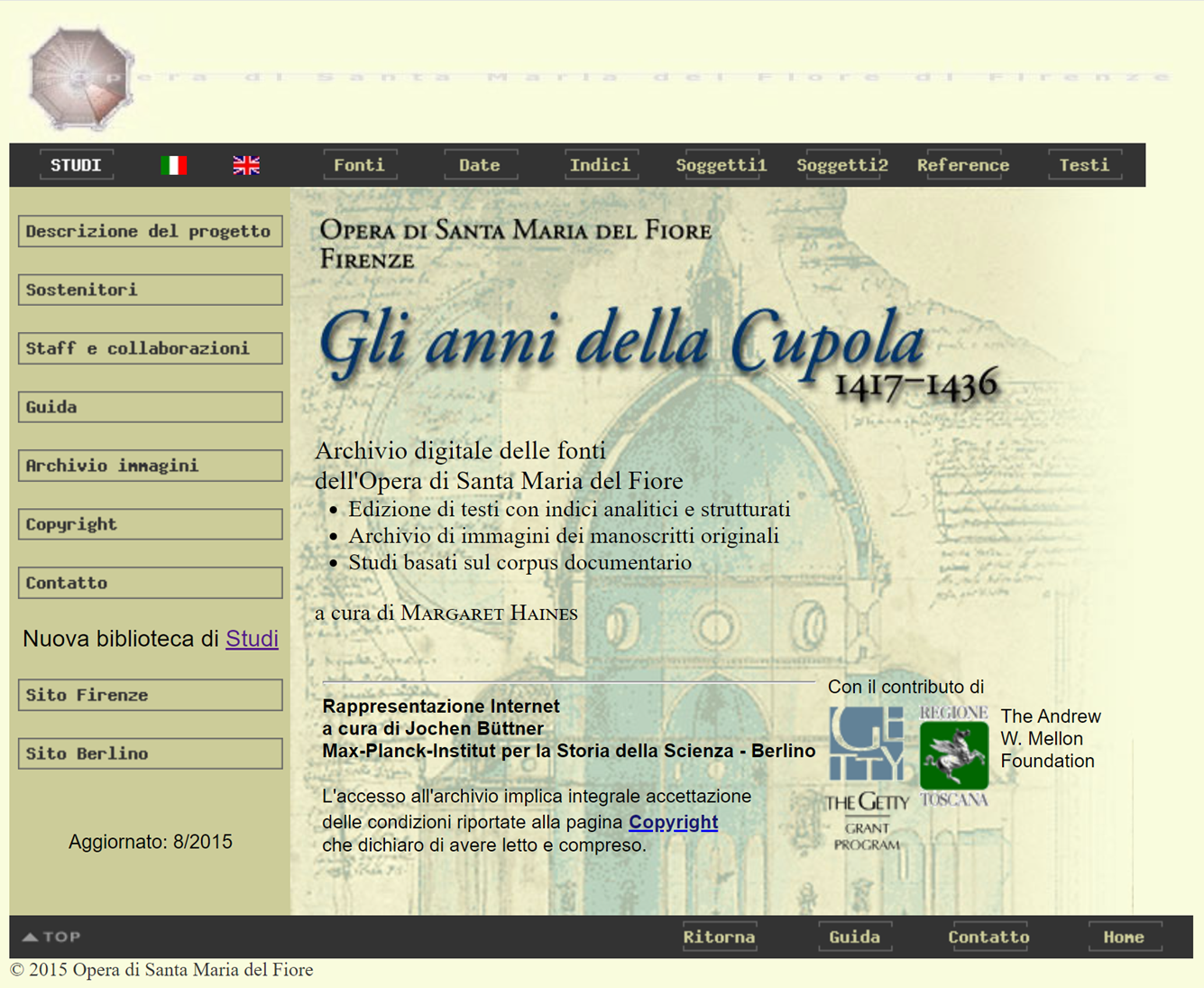 Gli Anni della Cupola website homepage. Italian version.