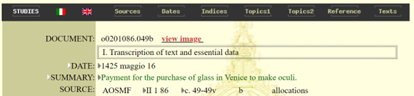 The “view image” button to access the facsimile of the record o0201086.049b.