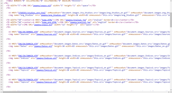 Sample HTML code from the website homepage.