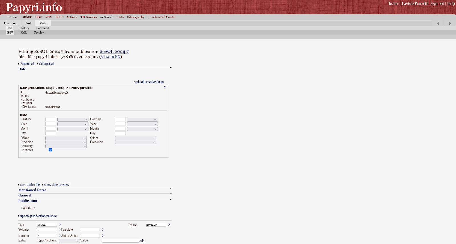 The entry form for HGV data.