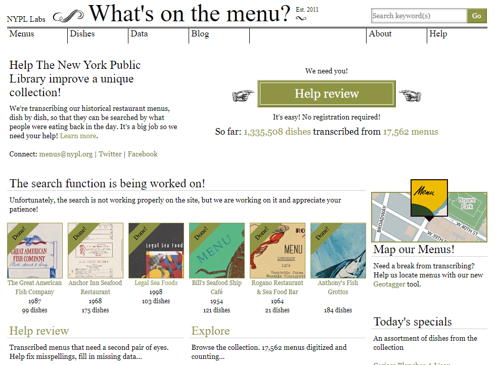 Homepage des Projekts What’s on the menu.