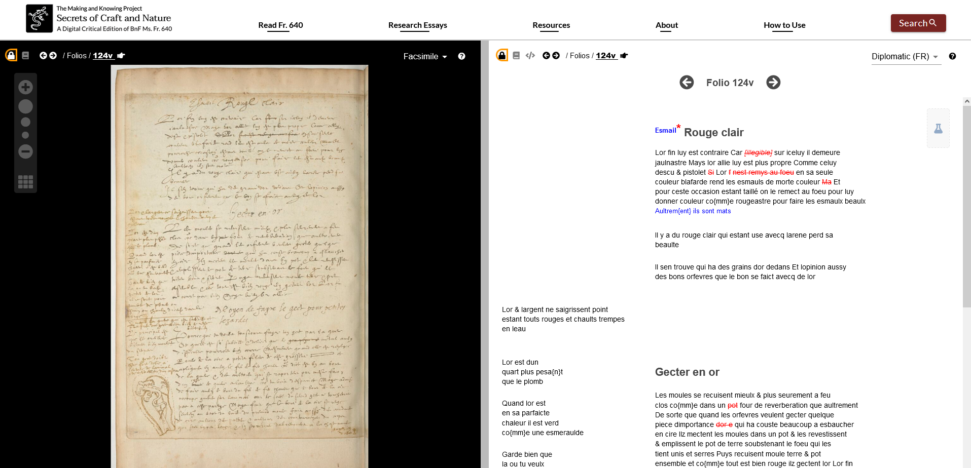 Folio 124v in the edition view.