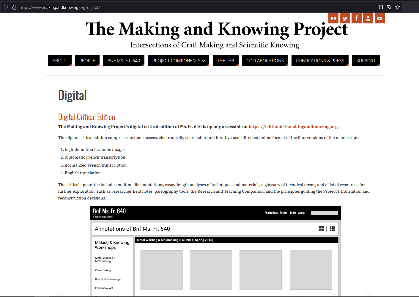The “Digital” section of the project site, which provides access to the digital critical edition, though its title “Digital” may be somewhat confusing.